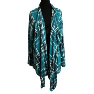 Lane Bryant Teal Plaid Cardigan Womens 10/12